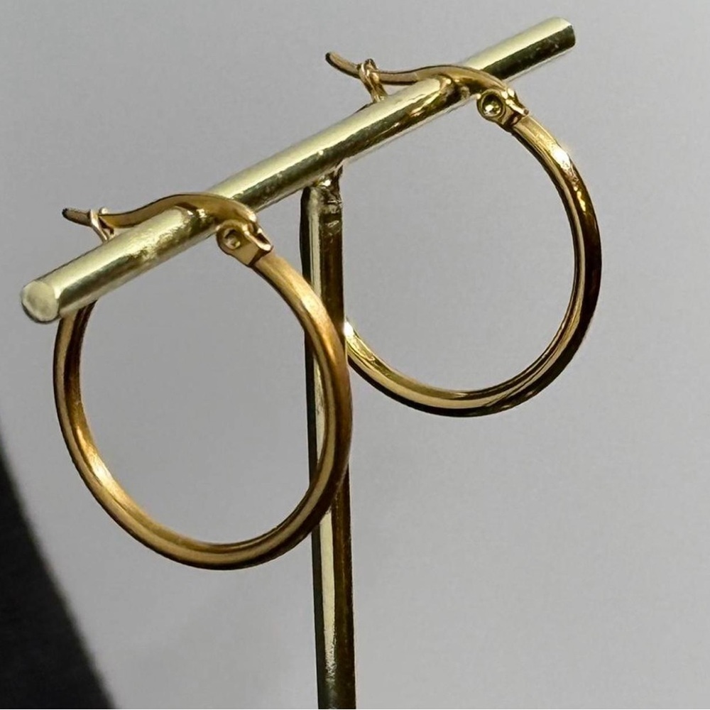 Gold plated hoop earrings for any sex.